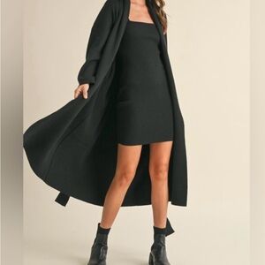 Women’s Black Ribbed Mini Dress with Long Cardigan